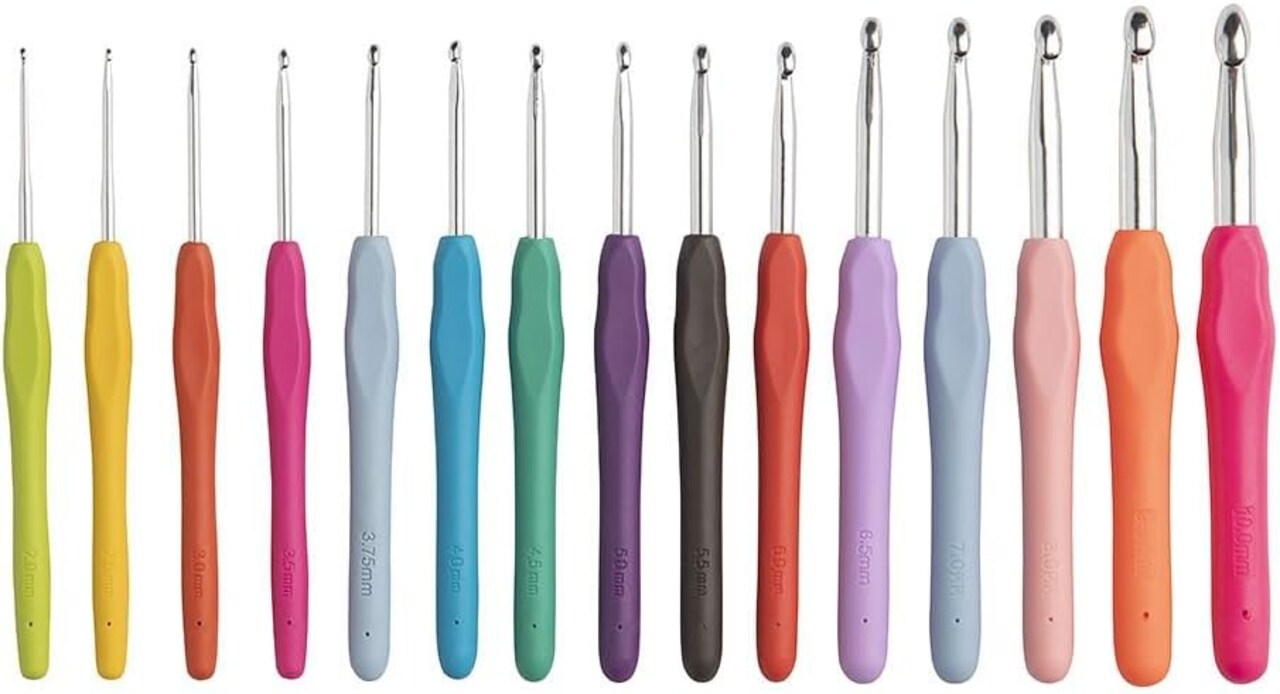 Crochet 15 Piece Expanded Bright Crochet Hook Set with Ergonomic Handles
